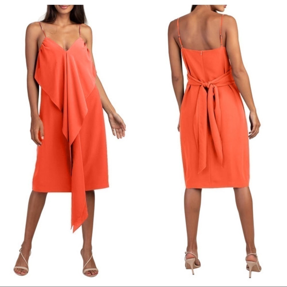 Trina Turk Women's Starry Dress Draped Crepe Tie Front Orange 2 NWT